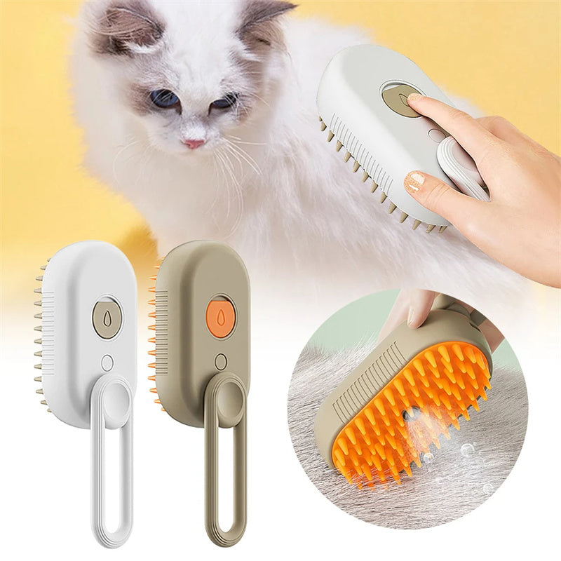 3-in-1 Electric Steamy Pet Brush – Spray, Massage & Hair Removal for Cats & Dogs